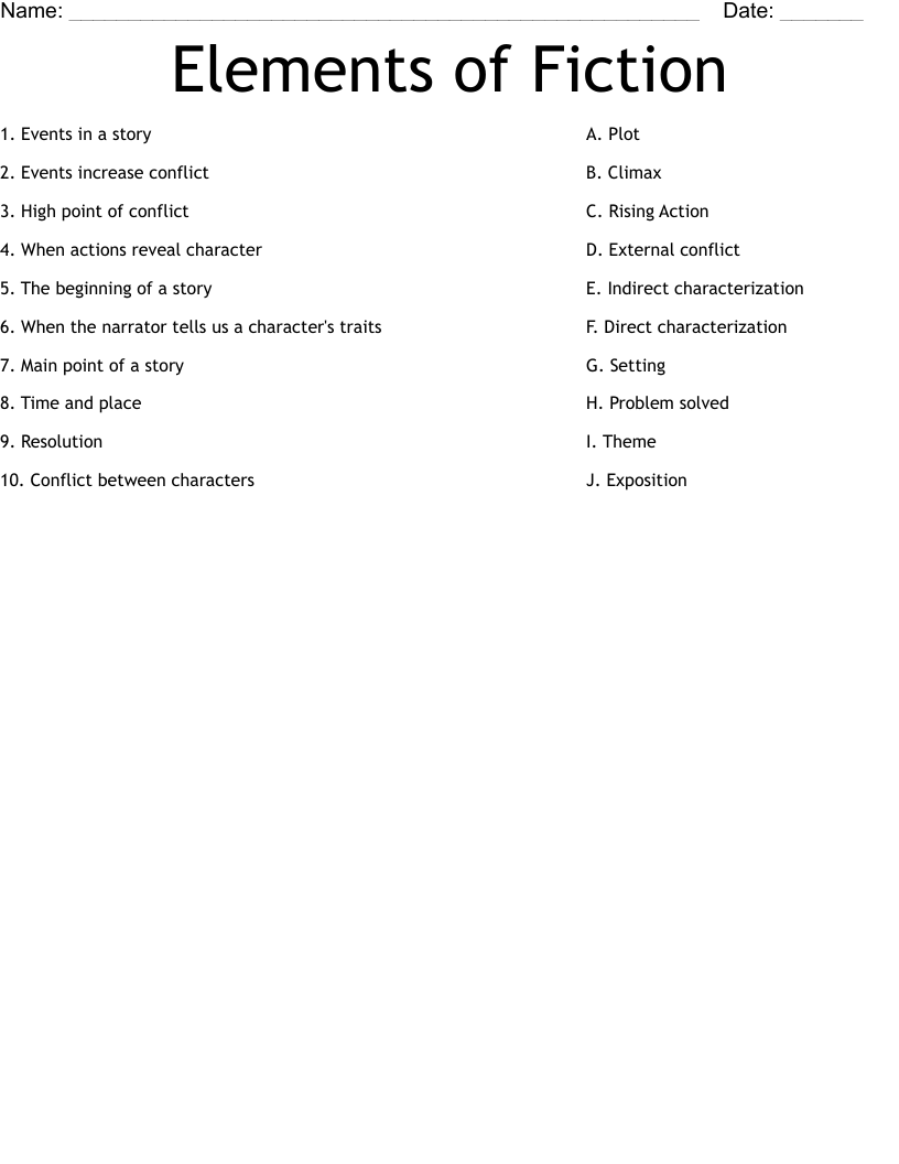 Elements of Fiction Worksheet