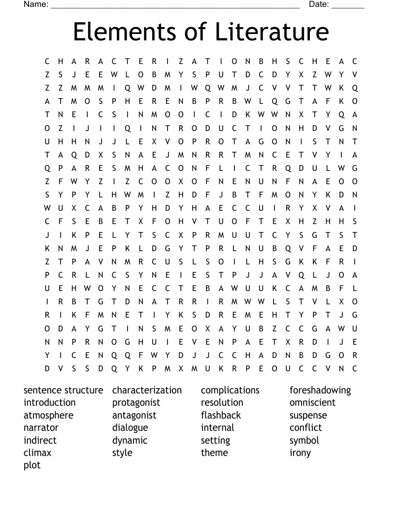 Elements of Literature Word Search