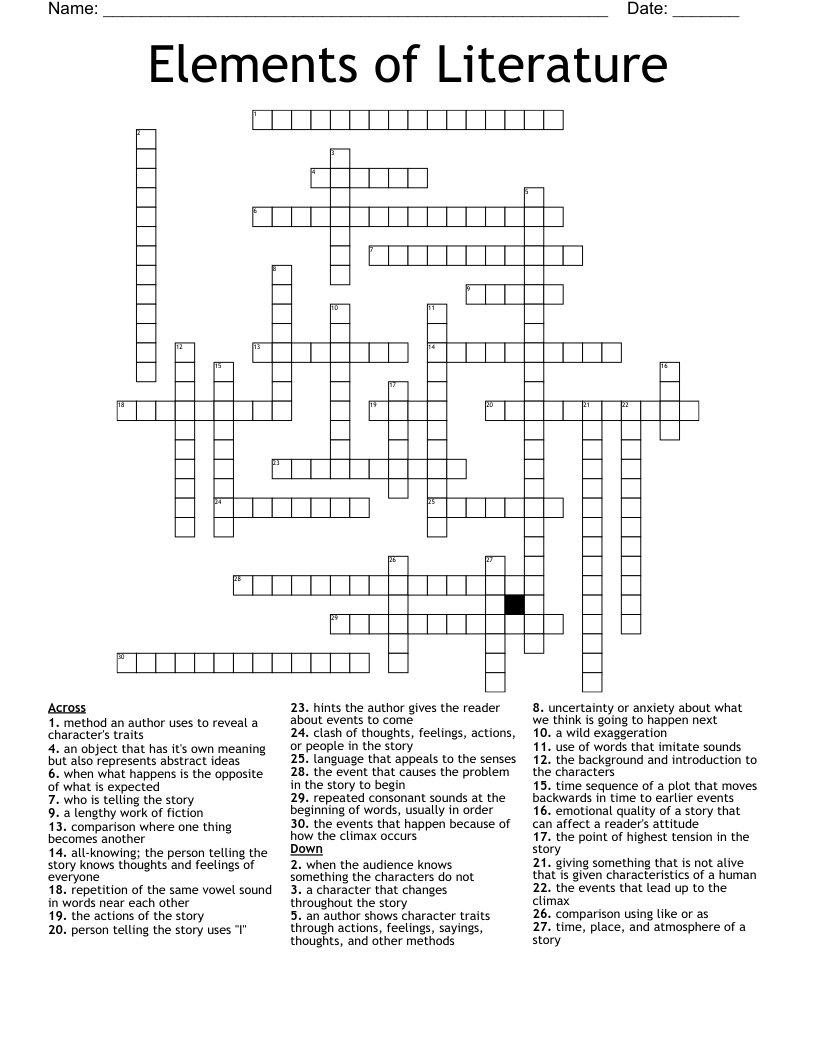 Elements of Literature Crossword