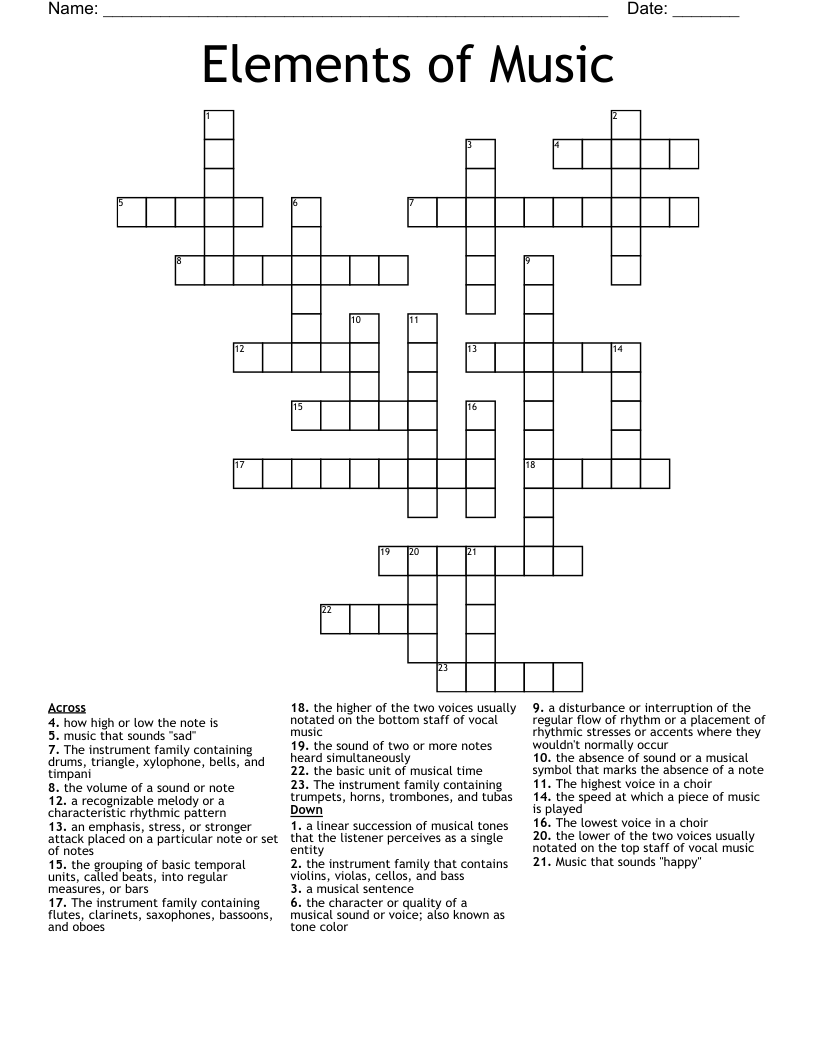 Elements of Music Crossword
