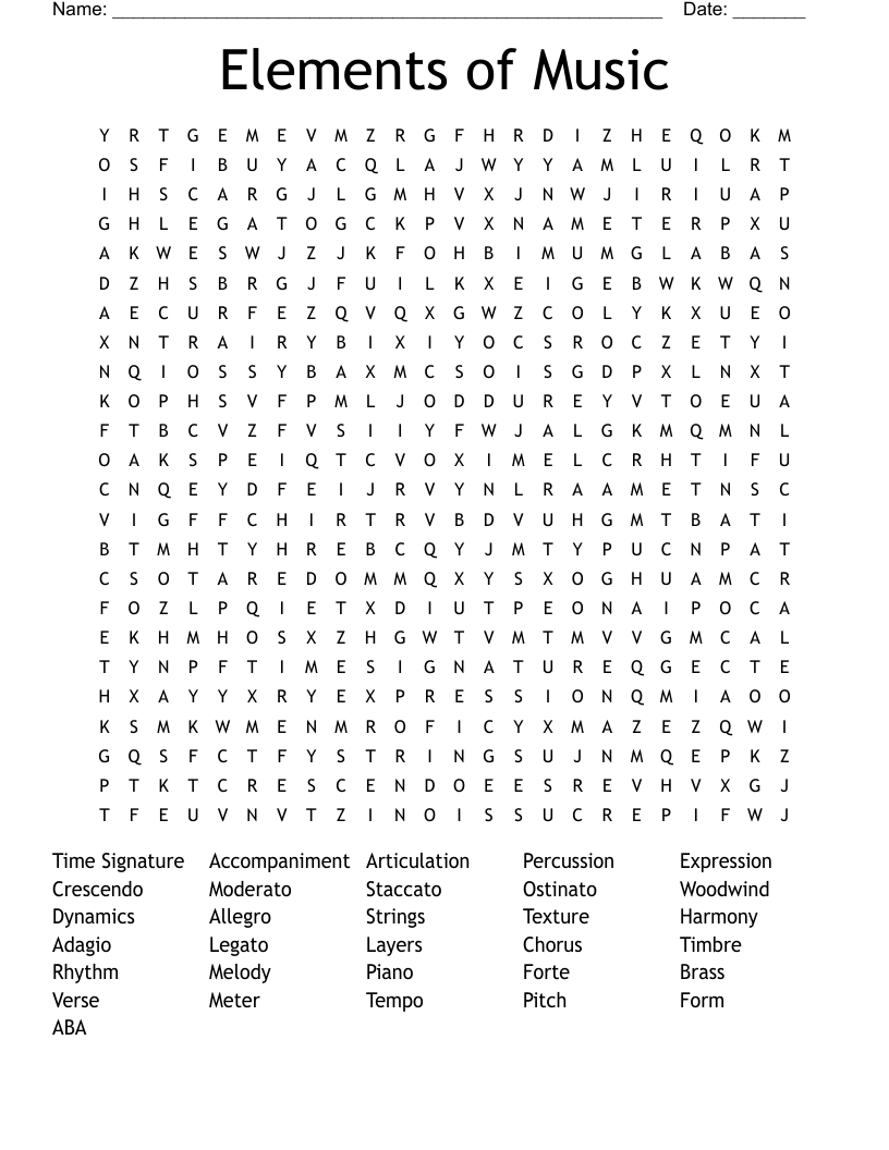 Elements of Music Word Search