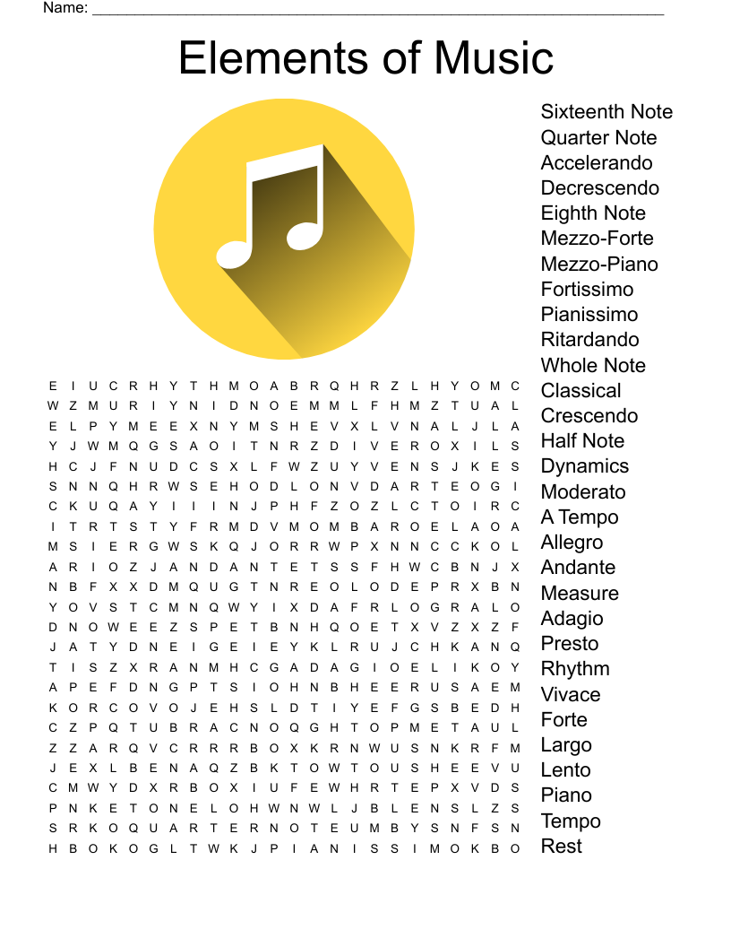 Elements of Music Word Search