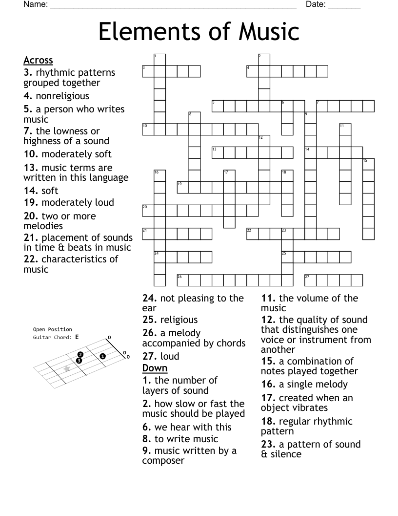 Elements of Music Crossword