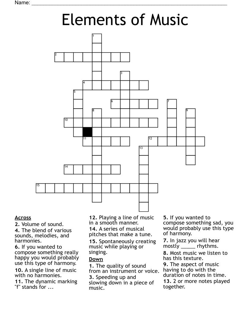 Elements of Music Crossword
