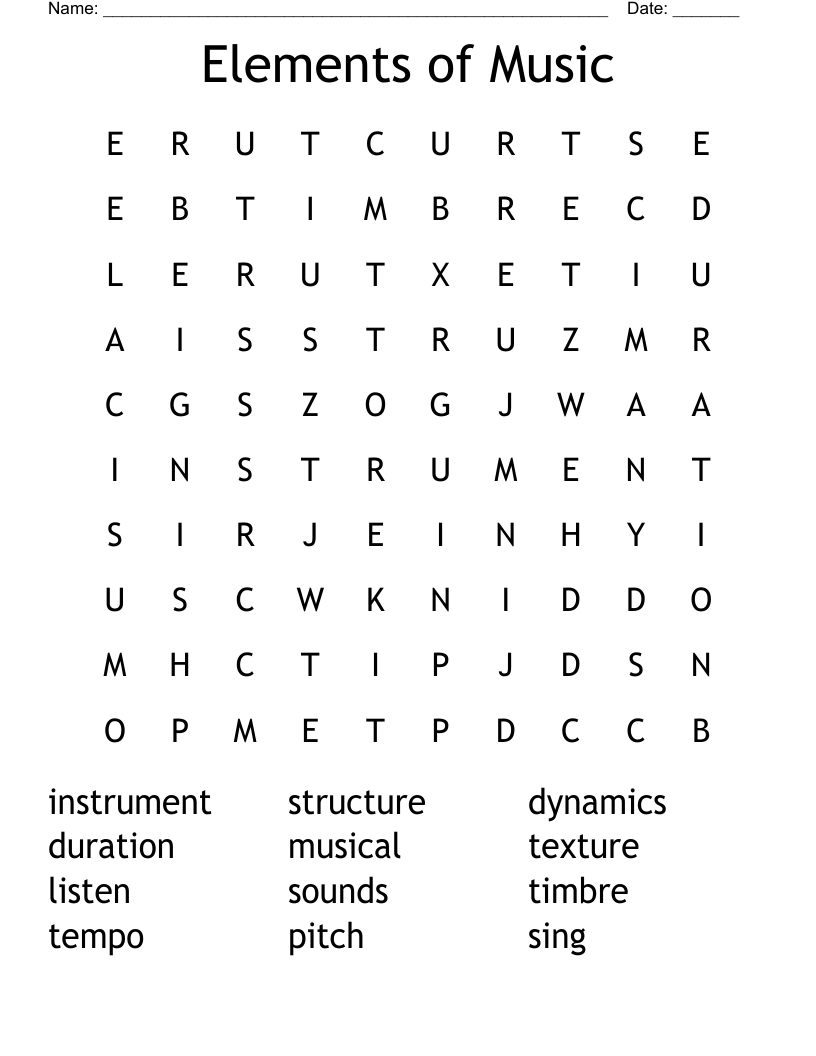 Elements of Music Word Search
