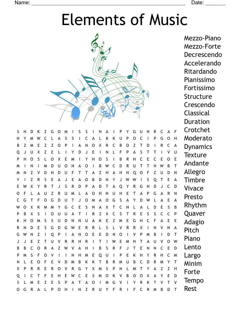 Elements of Music Word Search