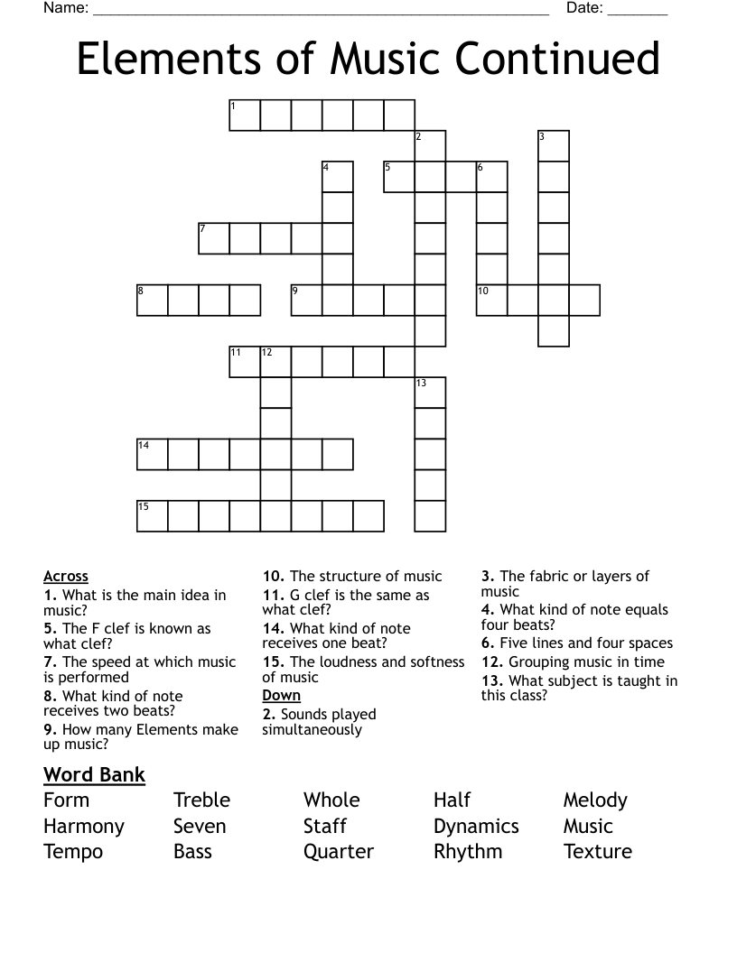 Elements of Music Continued Crossword