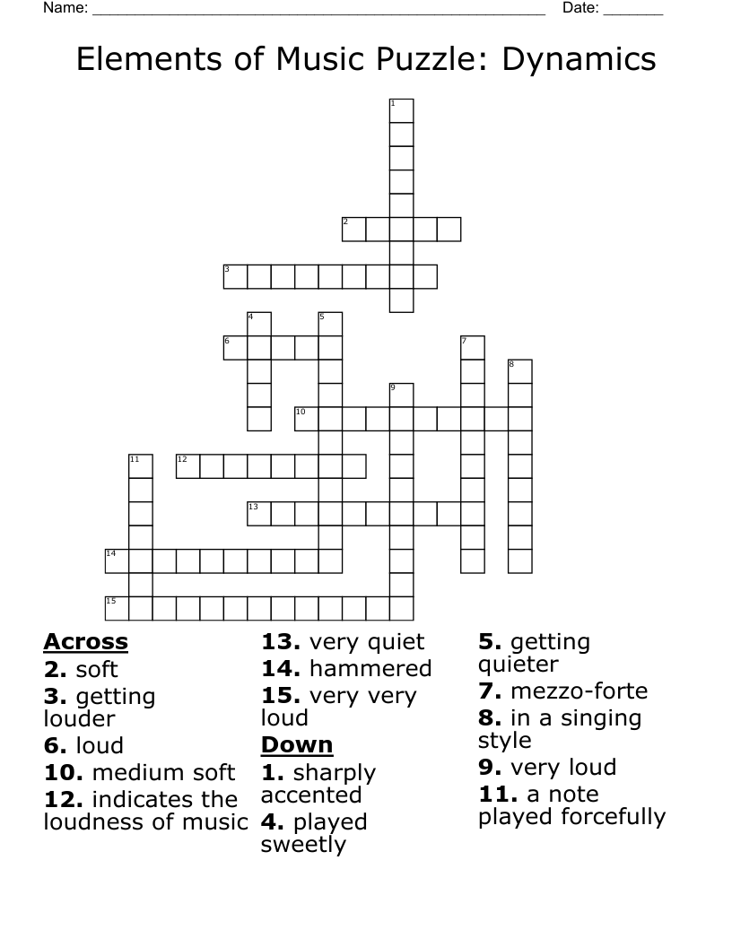 Elements of Music Puzzle: Dynamics Crossword