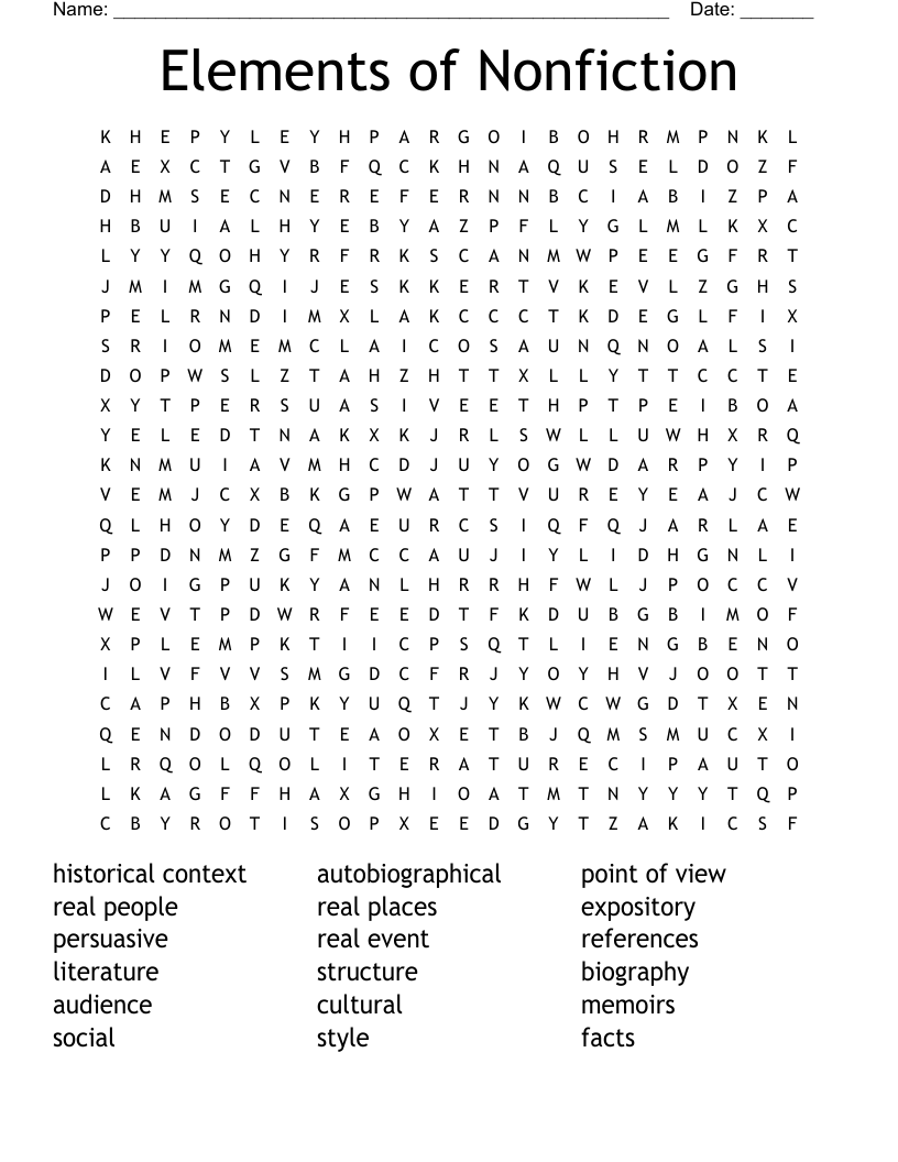 Elements of Nonfiction  Word Search