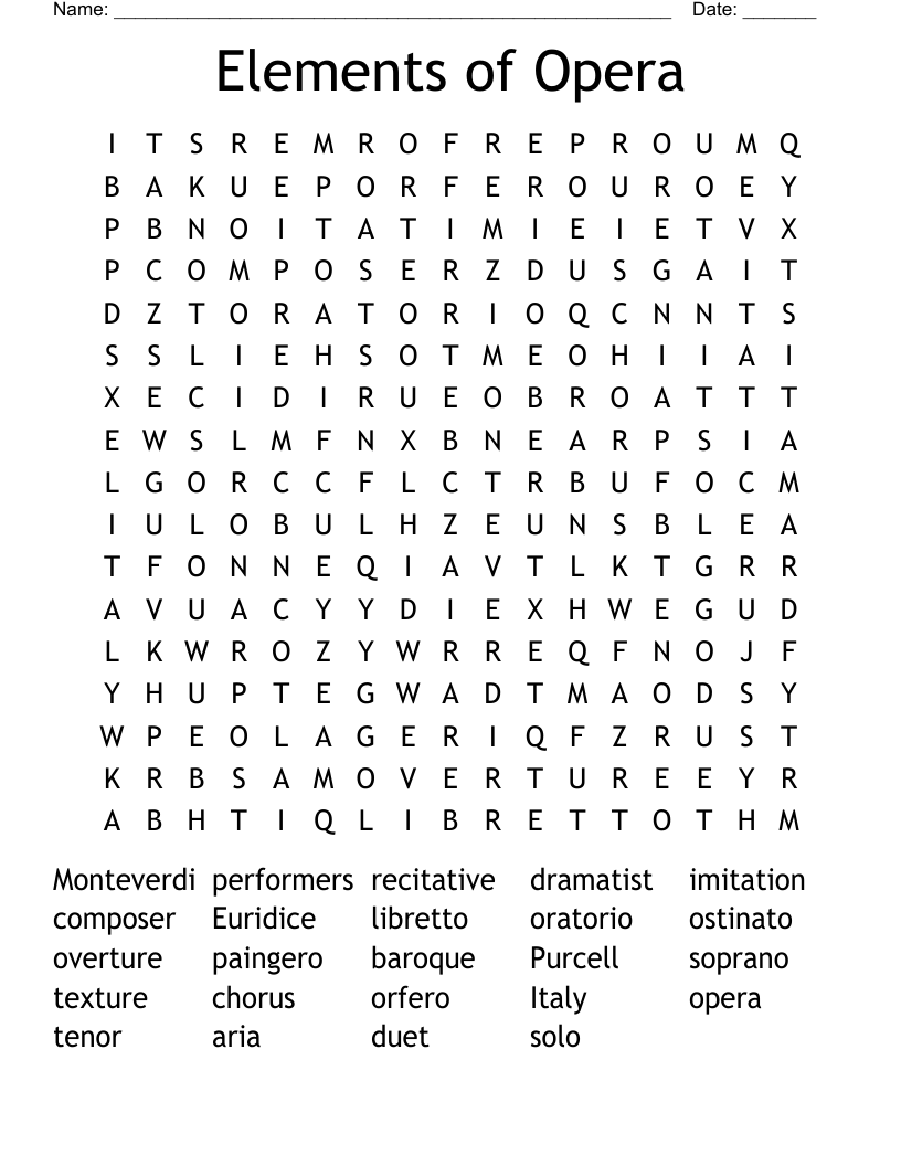 Elements of Opera Word Search