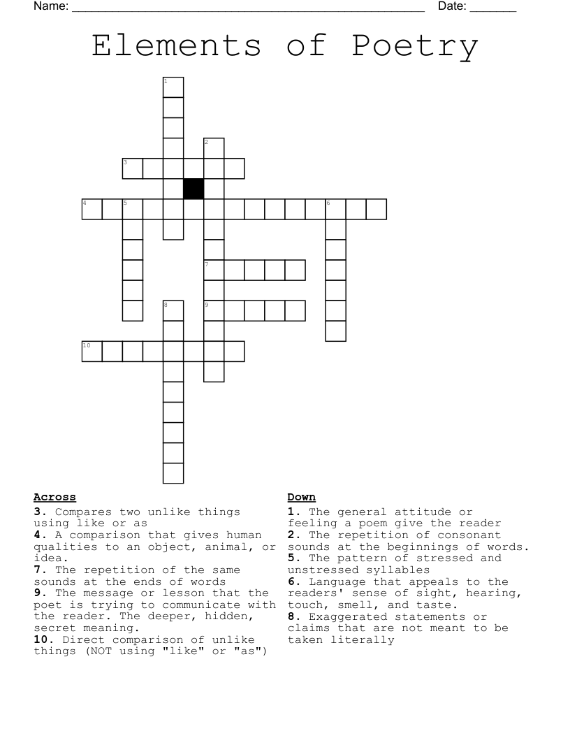 Elements of Poetry Crossword