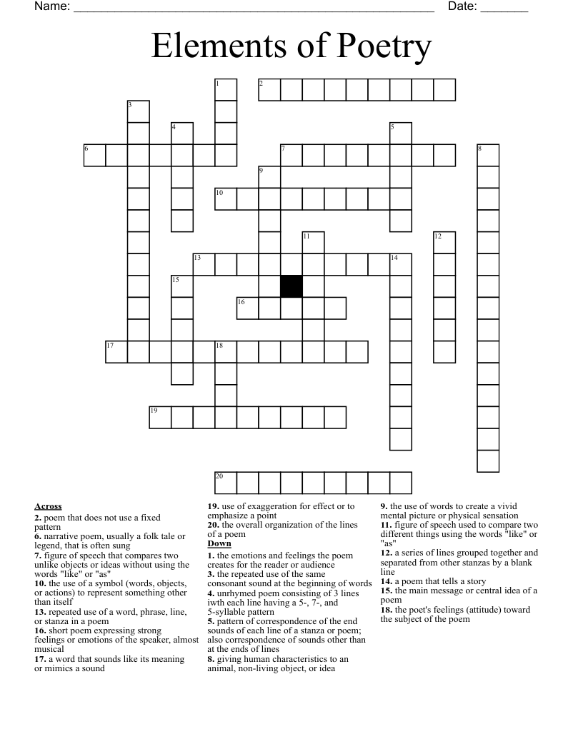 Elements of Poetry Crossword