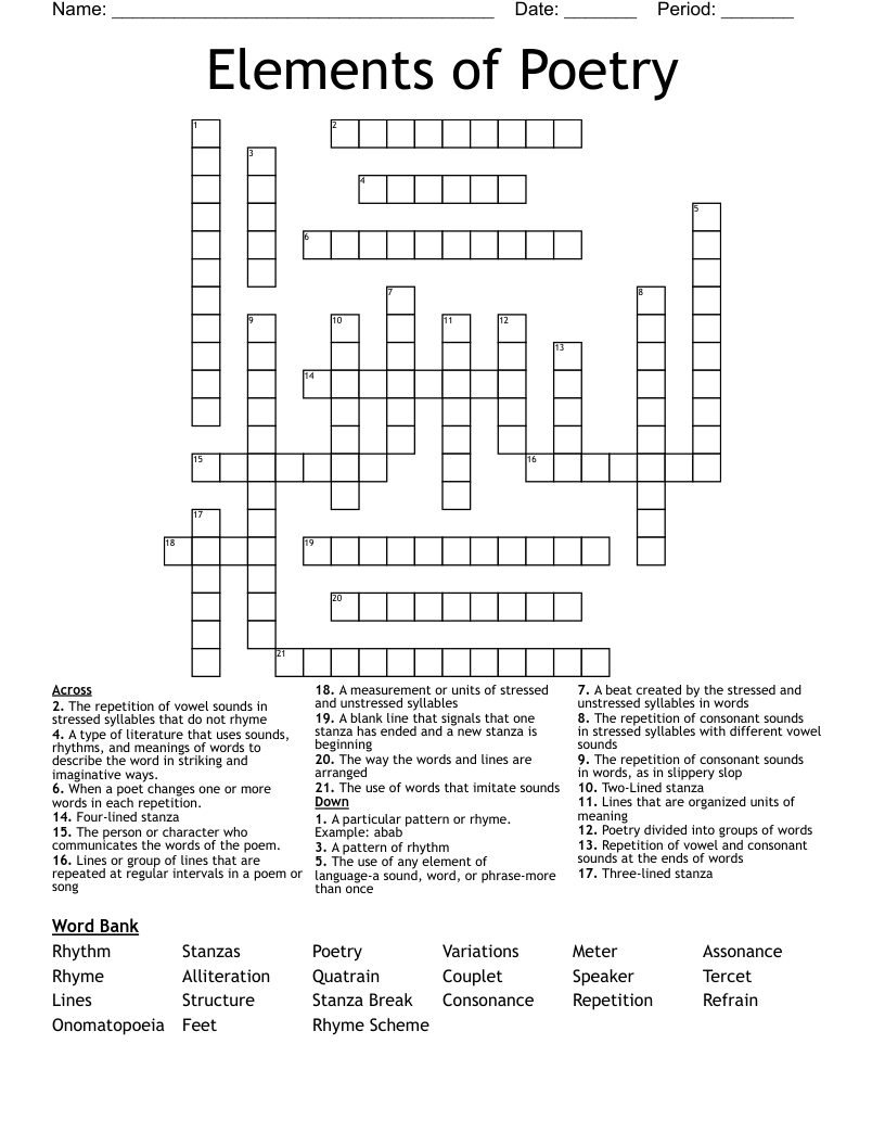 Elements of Poetry Crossword