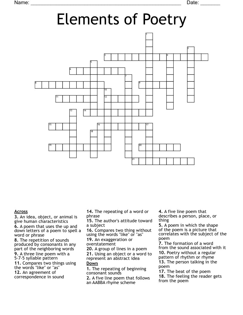Elements of Poetry Crossword