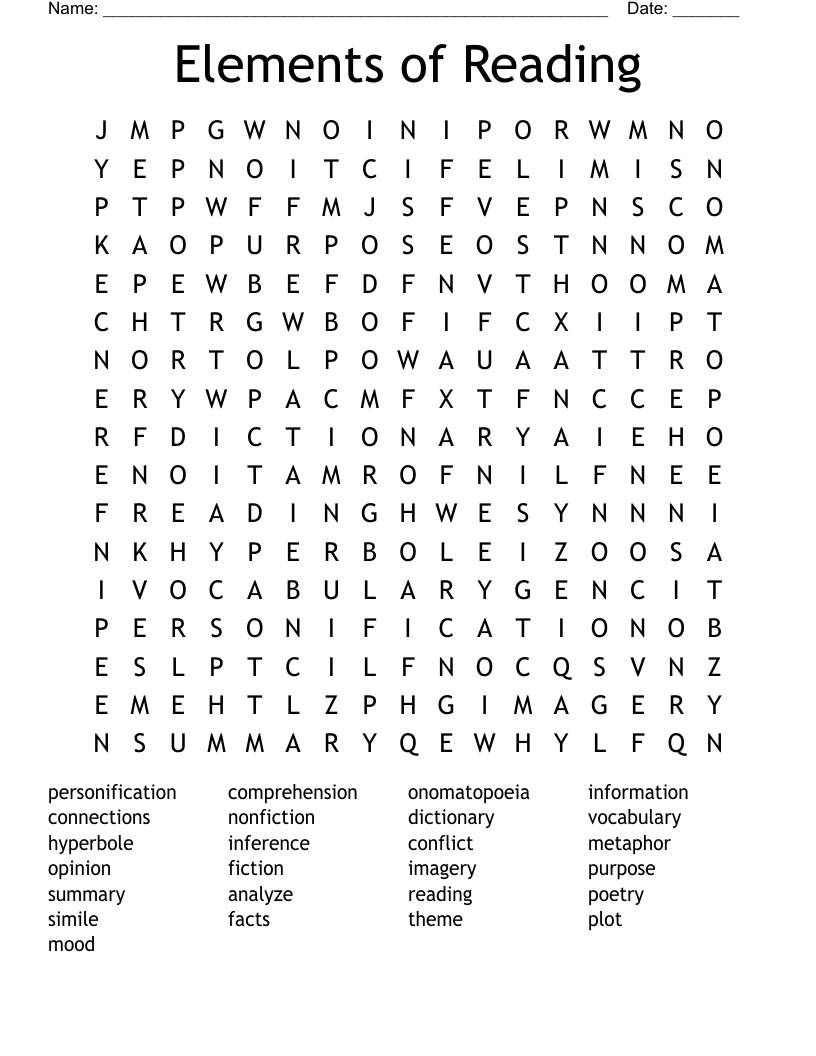 Elements of Reading Word Search