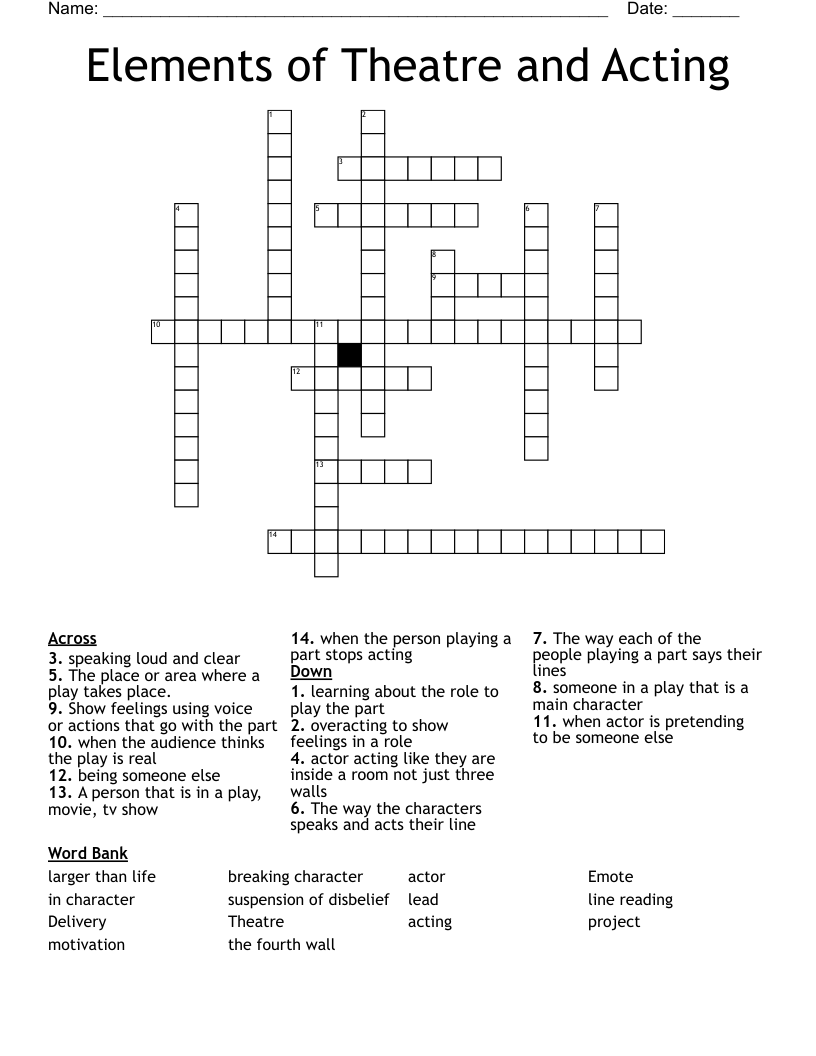 Elements of Theatre and Acting Crossword