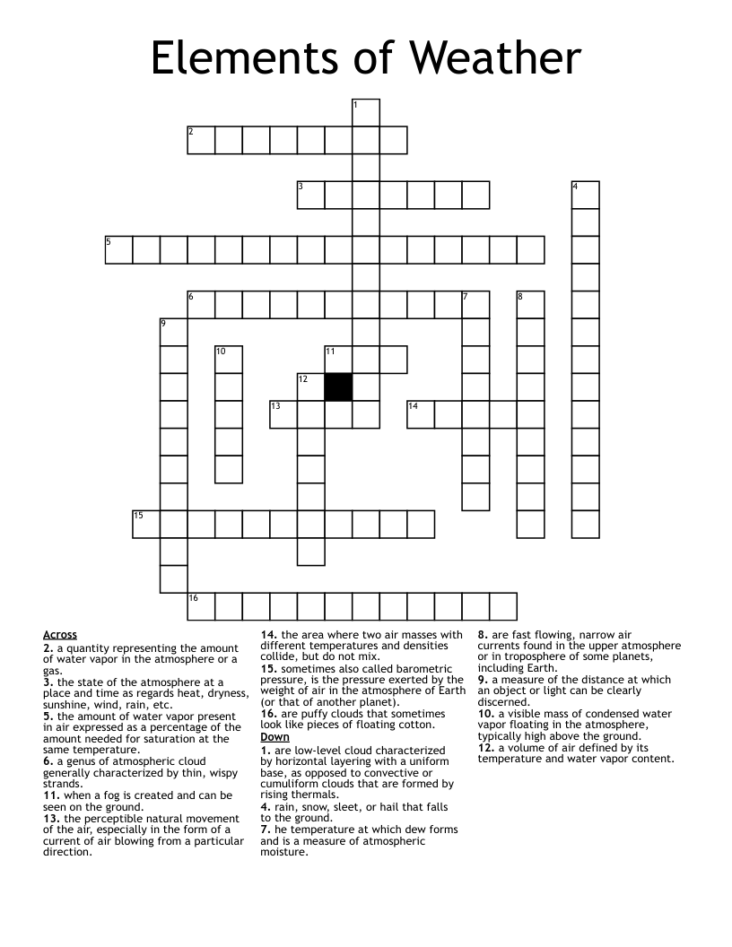 Elements of Weather Crossword