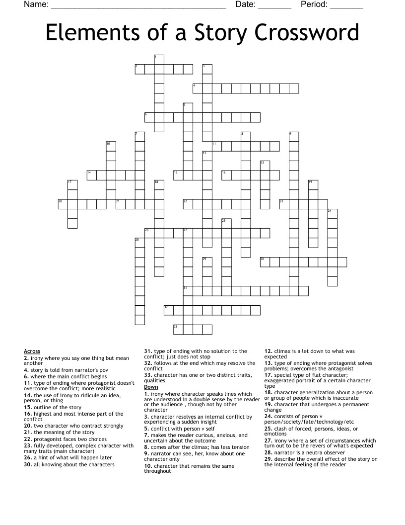 Elements of  a Story Crossword