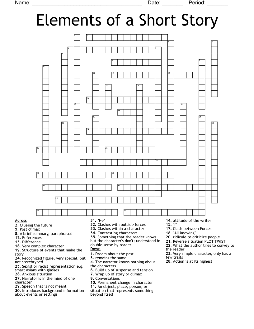 Elements of a Short Story Crossword