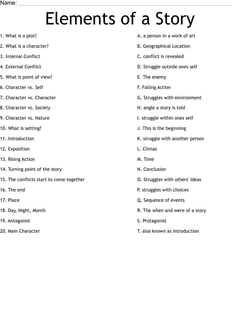 Elements of a Story Worksheet