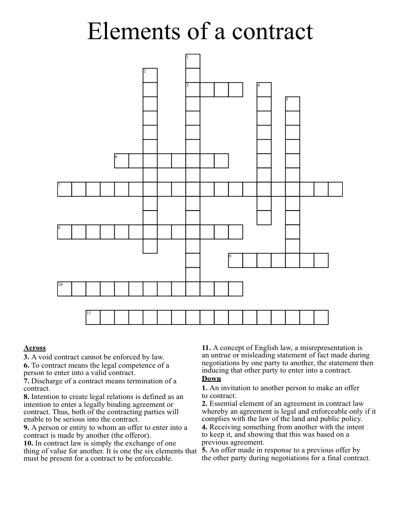 Elements of a contract Crossword