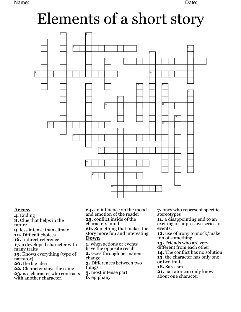 Elements of a short story Crossword