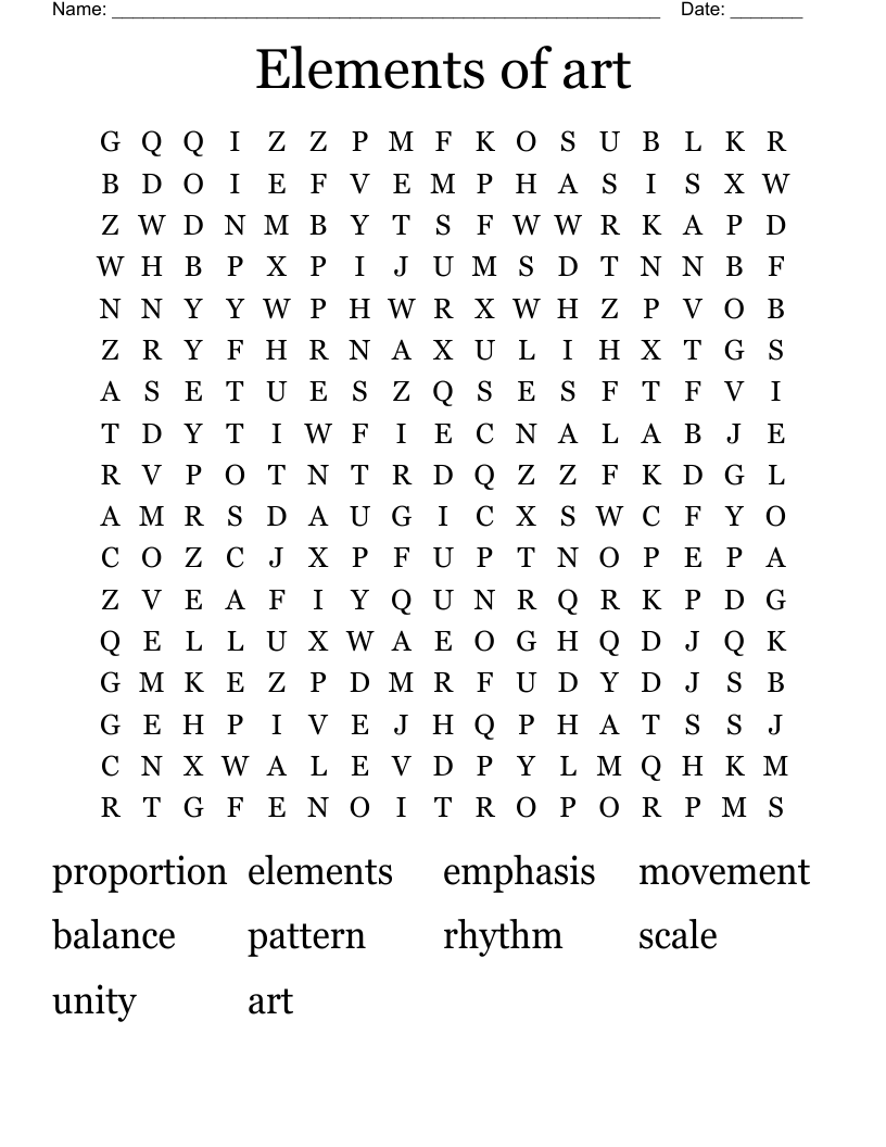 Elements of art Word Search