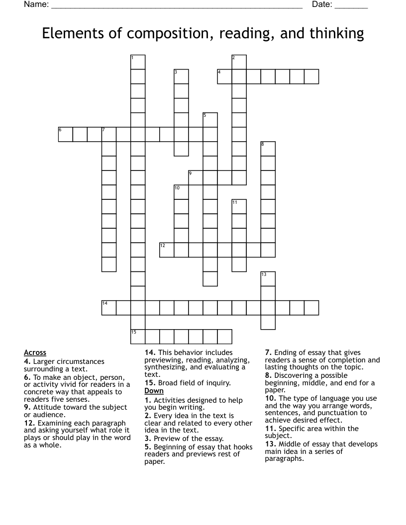 Elements of composition, reading, and thinking Crossword