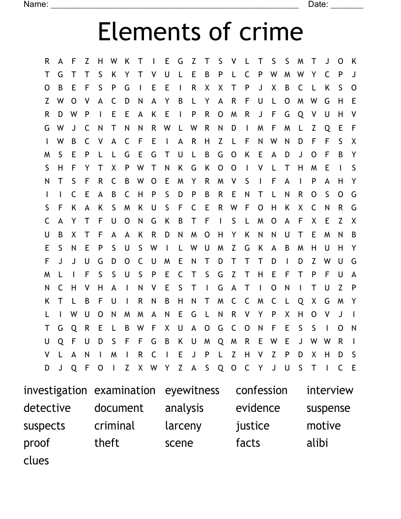 Elements of crime Word Search
