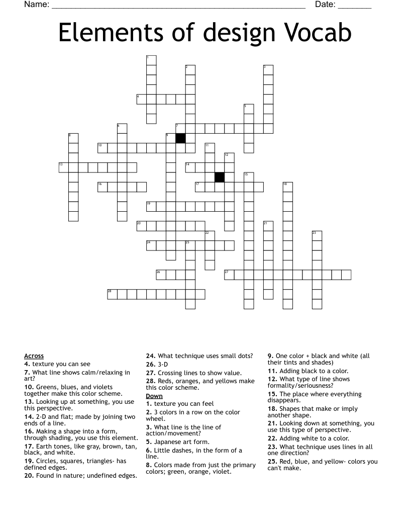 Elements of design Vocab Crossword