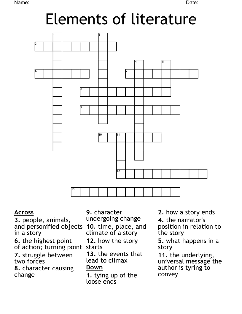 Elements of literature  Crossword