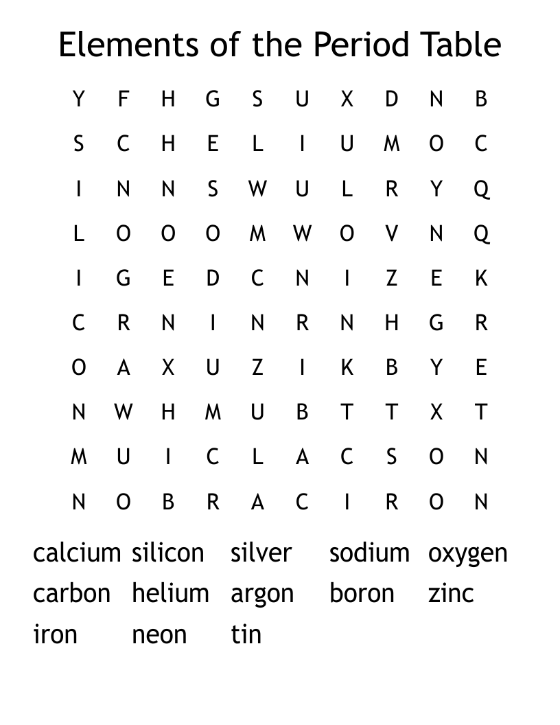 Elements of the Period Table Word Search