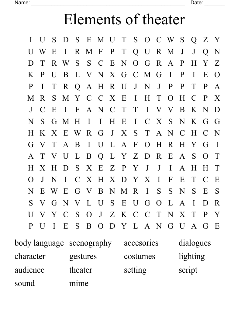Elements of theater Word Search