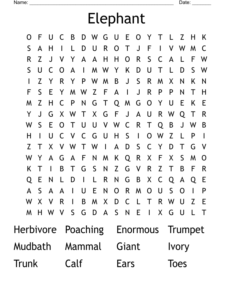 Elephant Word Search