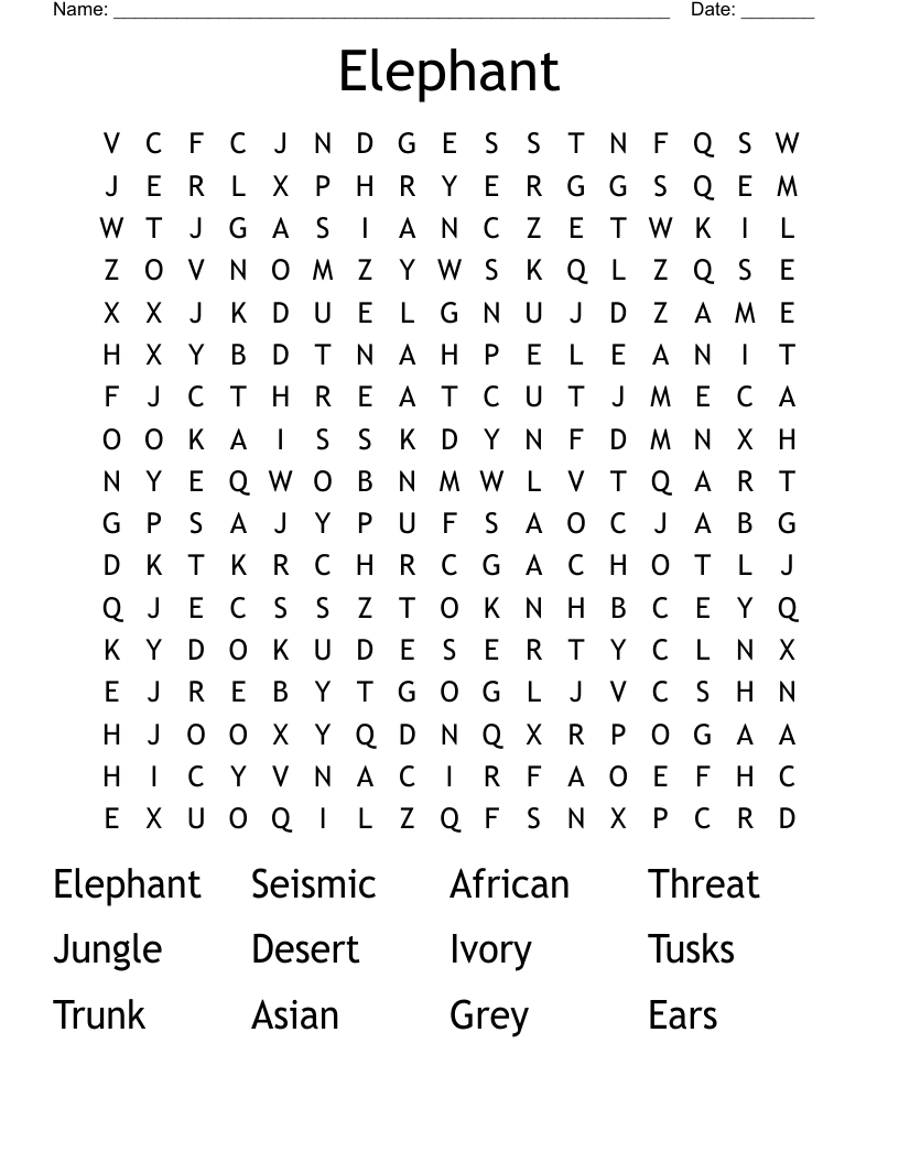 Elephant Word Search