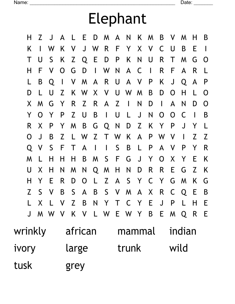 Elephant Word Search