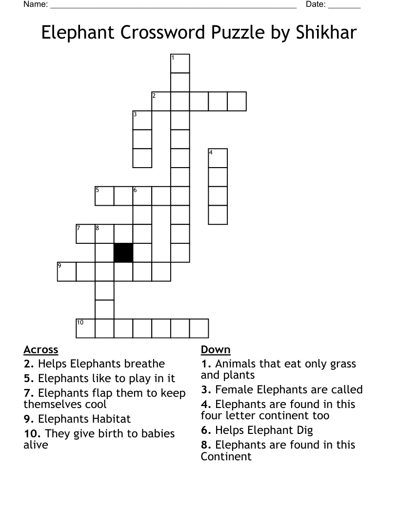 Elephant Crossword Puzzle by Shikhar