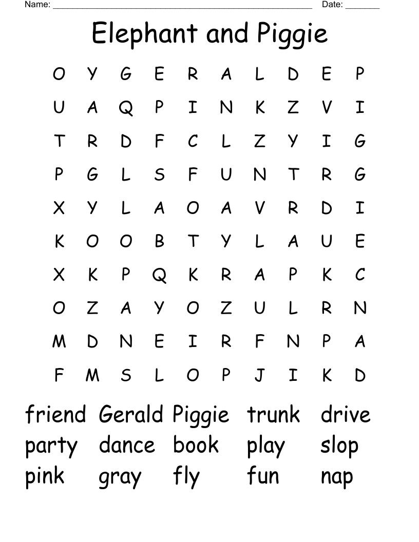 Elephant and Piggie Word Search