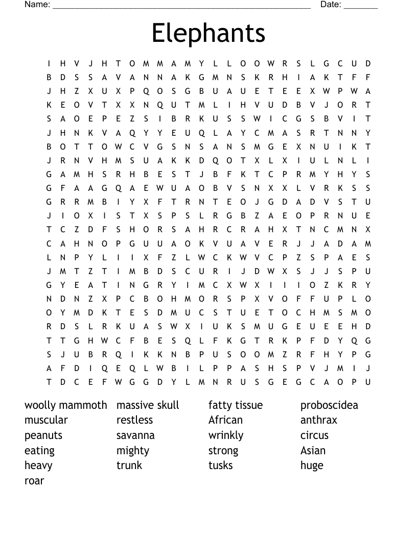 Elephants Word Search