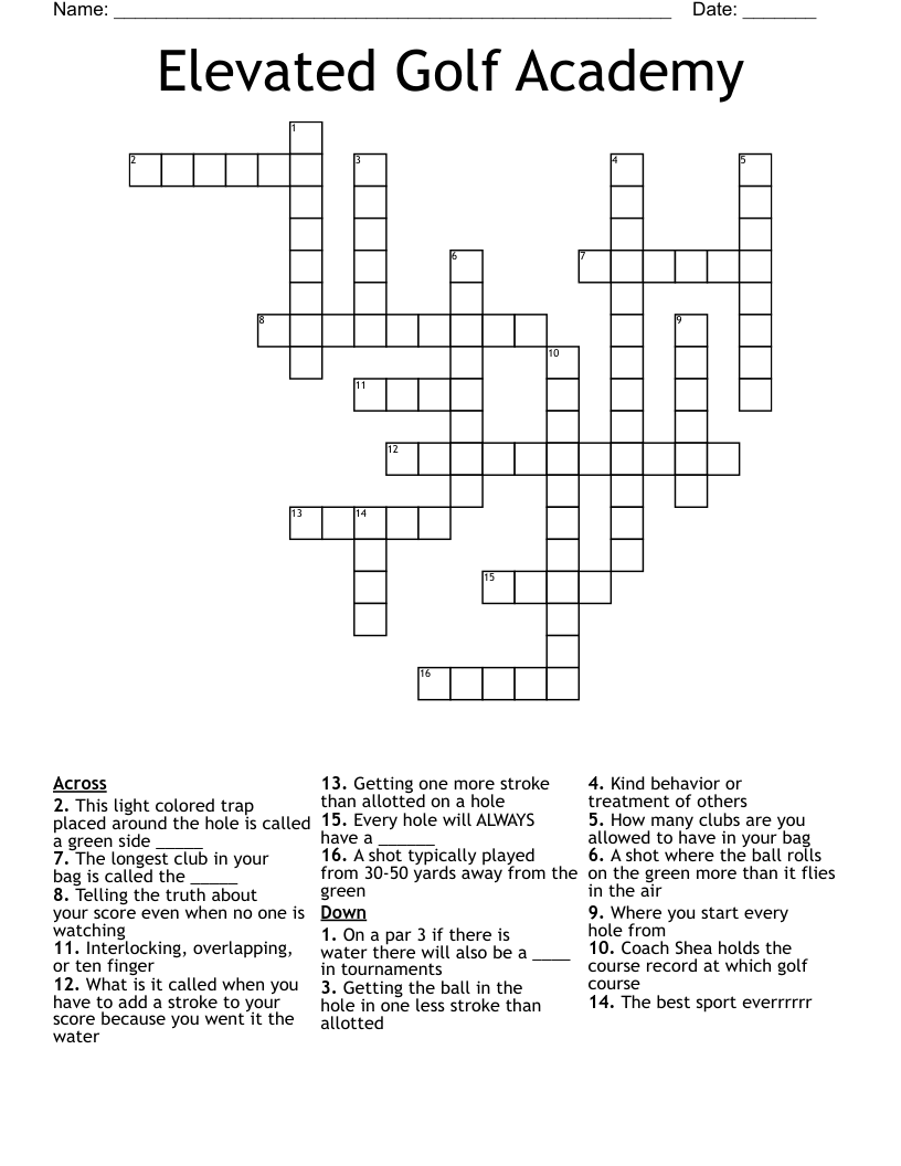 Elevated Golf Academy Crossword