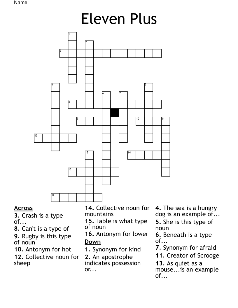 Eleven Plus  Crossword