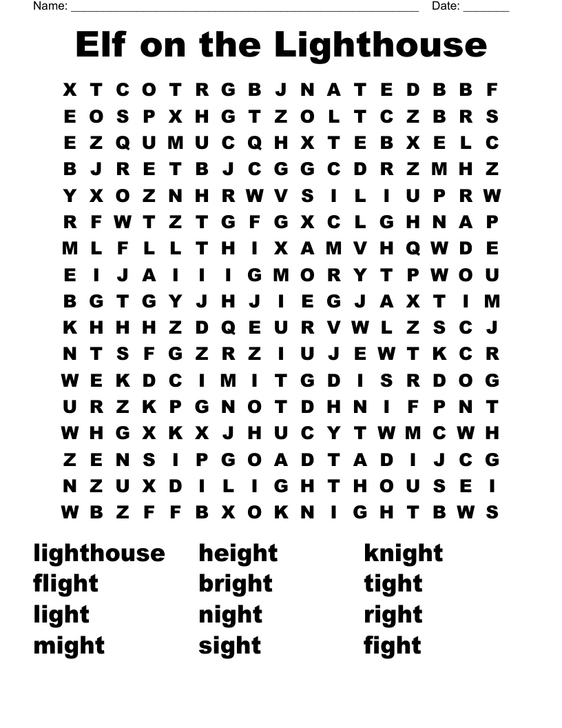 Elf on the Lighthouse Word Search