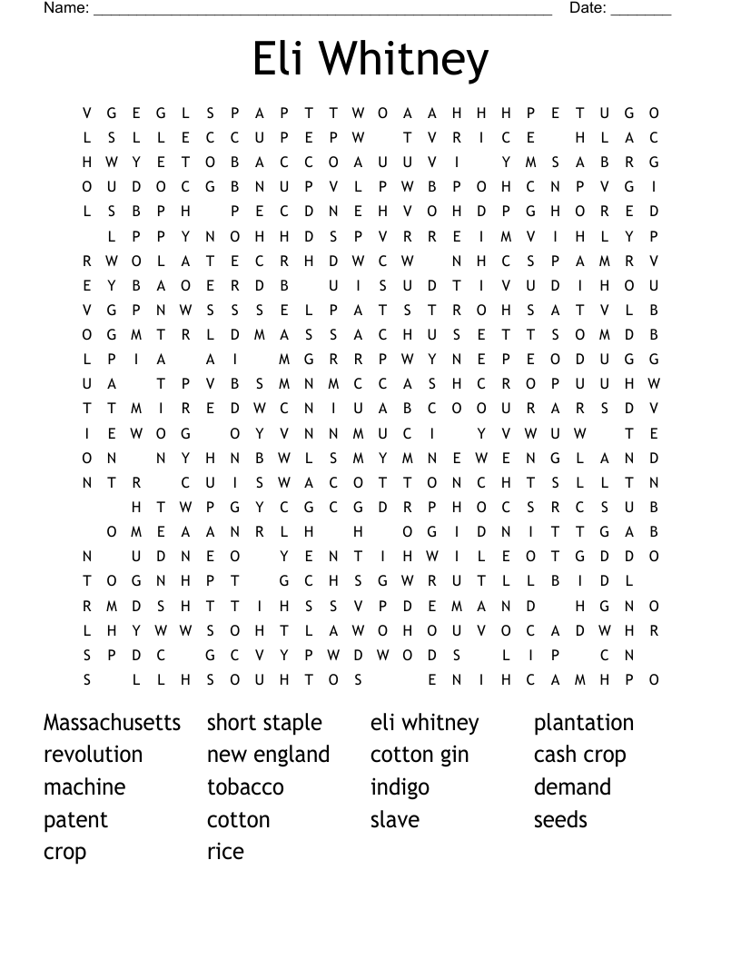 Eli Whitney Word Search