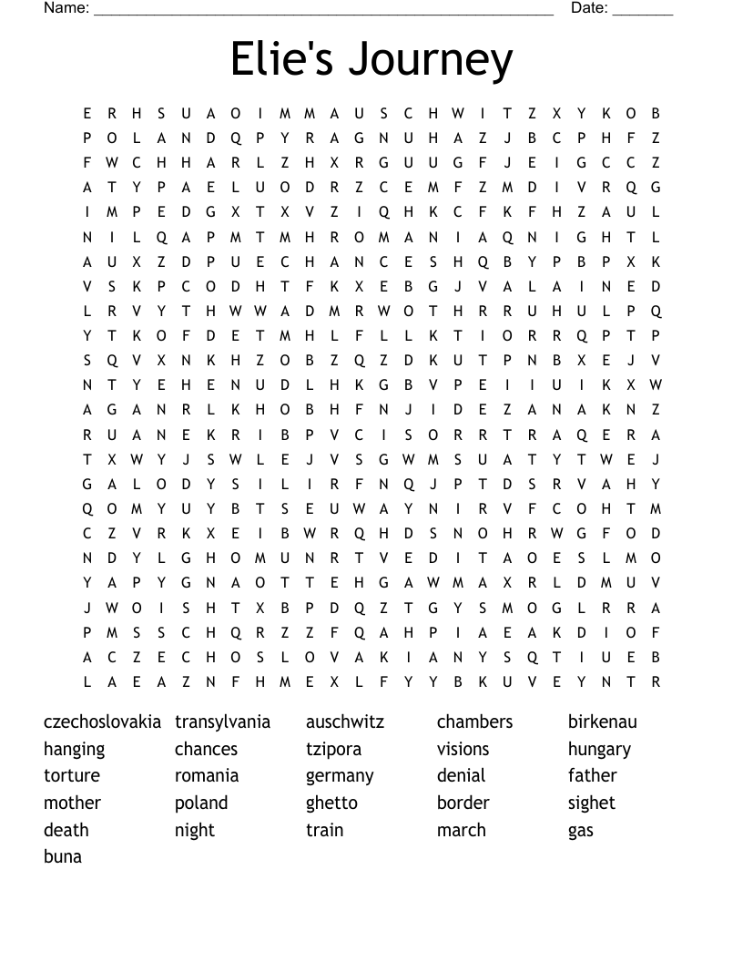 Elie's Journey Word Search
