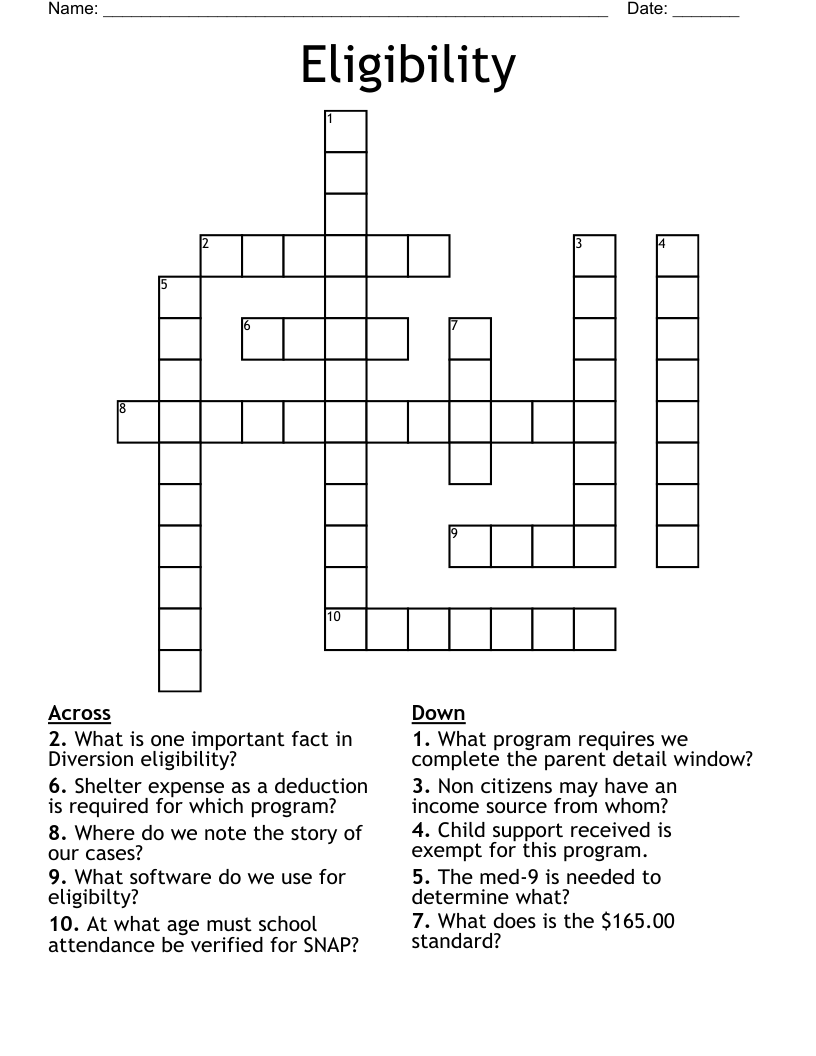 Eligibility Crossword