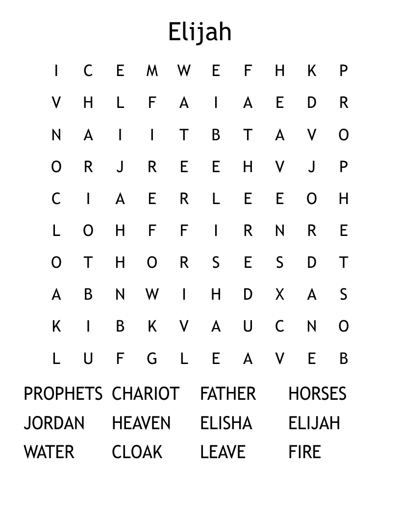 Elijah Word Search