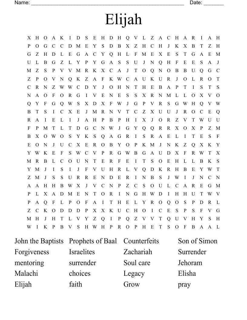 Elijah Word Search