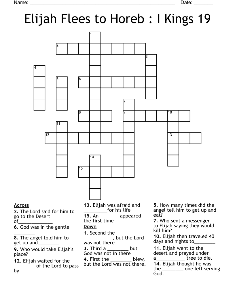 Elijah Flees to Horeb : I Kings 19 Crossword