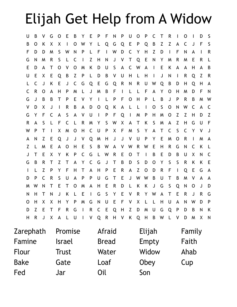 Elijah Get Help from A Widow Word Search