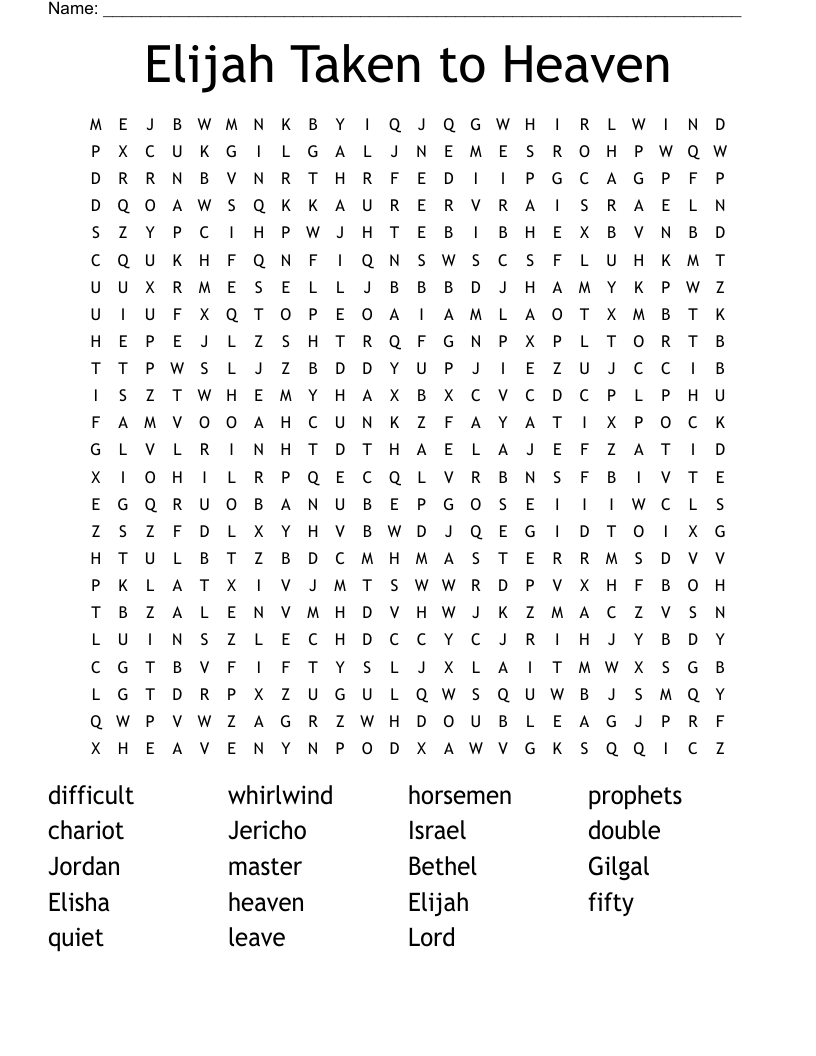 Elijah Taken to Heaven Word Search